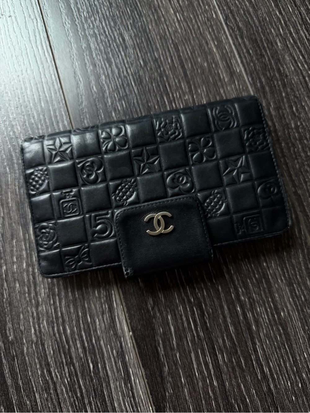 CHANEL Black Quilted Embossed Leather Crossbody with Silver Chain - Picture 2 of 9